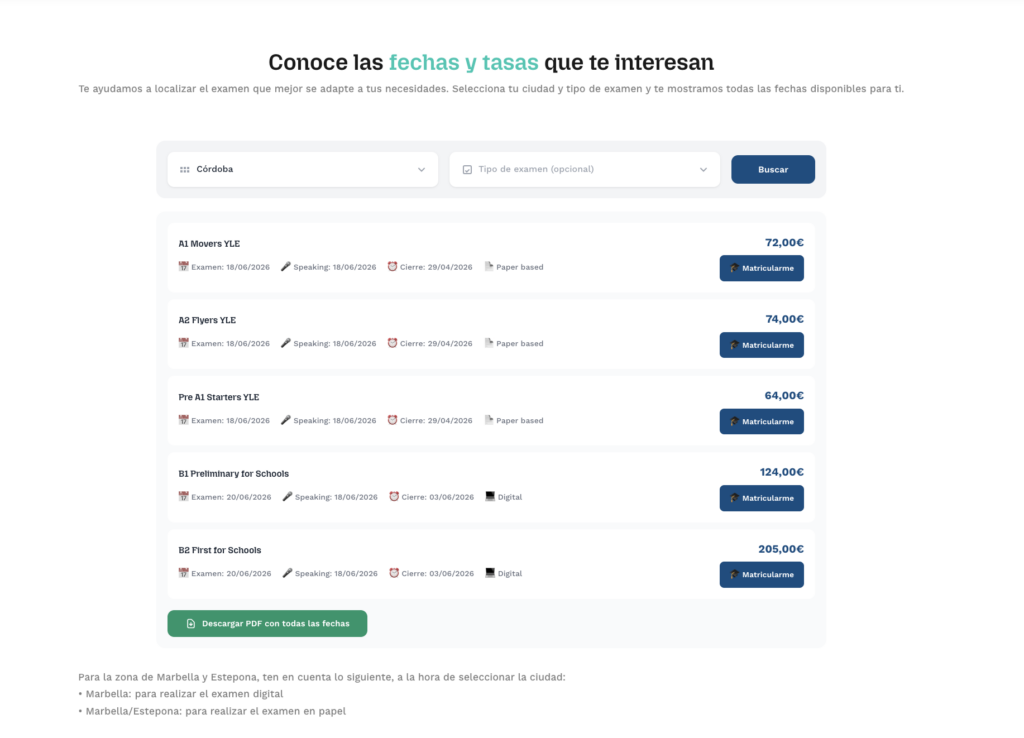 Precios examenes cambridge 5
