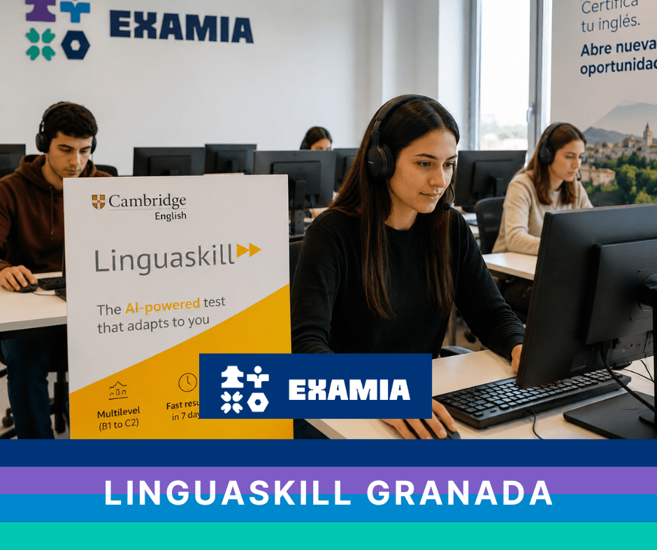 Estudiante realizando el examen Linguaskill Granada para obtener un certificado oficial de Cambridge English.